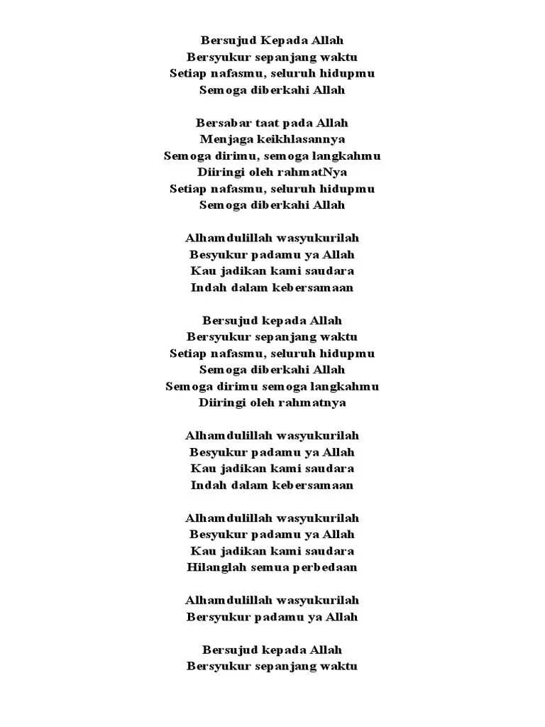 Bersyukur Kepada Allah Lirik Chord