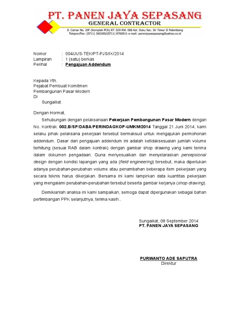 Contract change order (cco) merupakan perubahan secara tertulis antara owner dan kontraktor untuk mengubah kondisi dokumen kontrak awal, dengan. Contoh Surat Permohonan Cco Kami