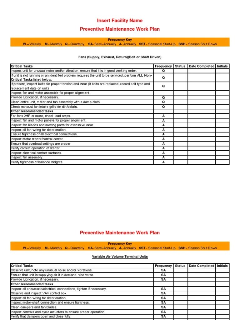 Basic purpose of presenting excel maintenance schedule format is to bring ease in your way when making a schedule for maintenance on weekly or monthly basis. Facility Preventive Maintenance Schedule Template Printable Valve Boiler