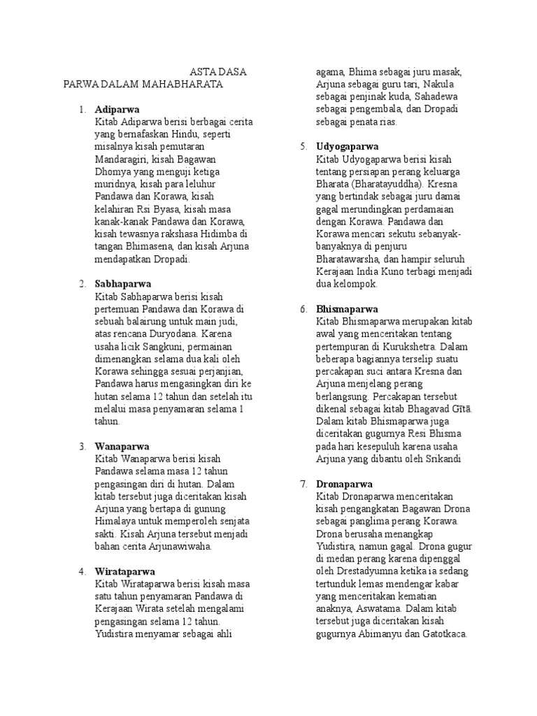 Asta Dasa Parwa Dalam Mahabharata | PDF