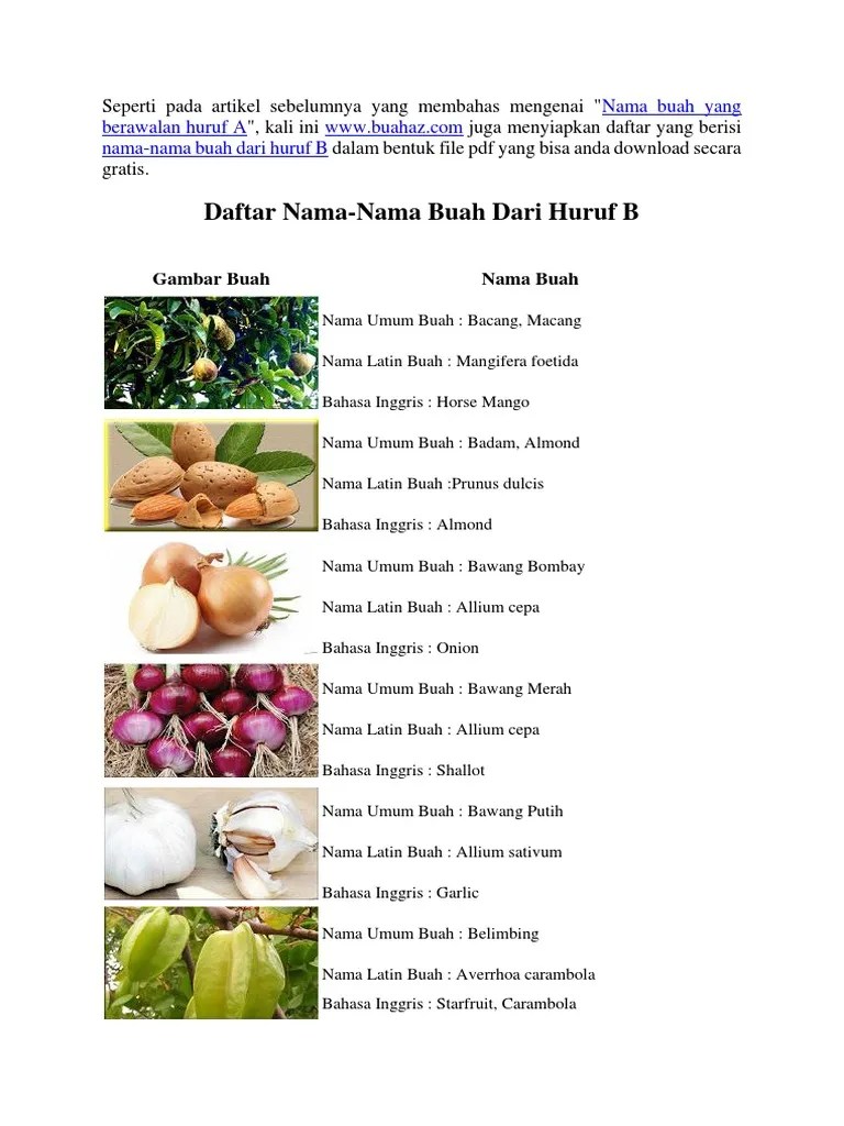 Daftar Nama-Nama Buah Dari Huruf B | PDF
