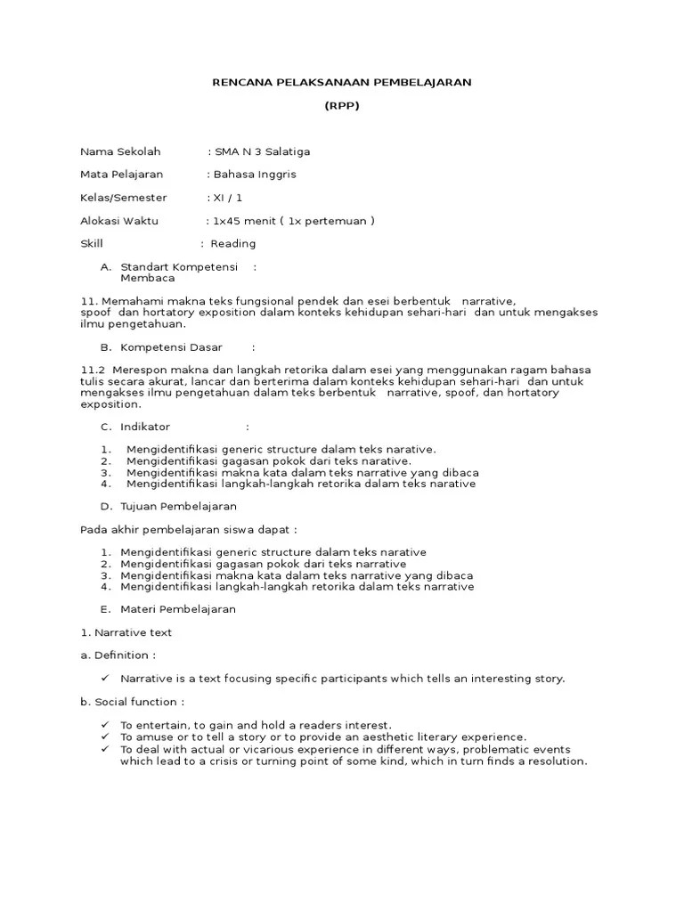 Kemudian, tidak lama setelah itu, ketua kelas meminta . Rpp Narrative Xi Sem 1 Ktsp Narrative Languages