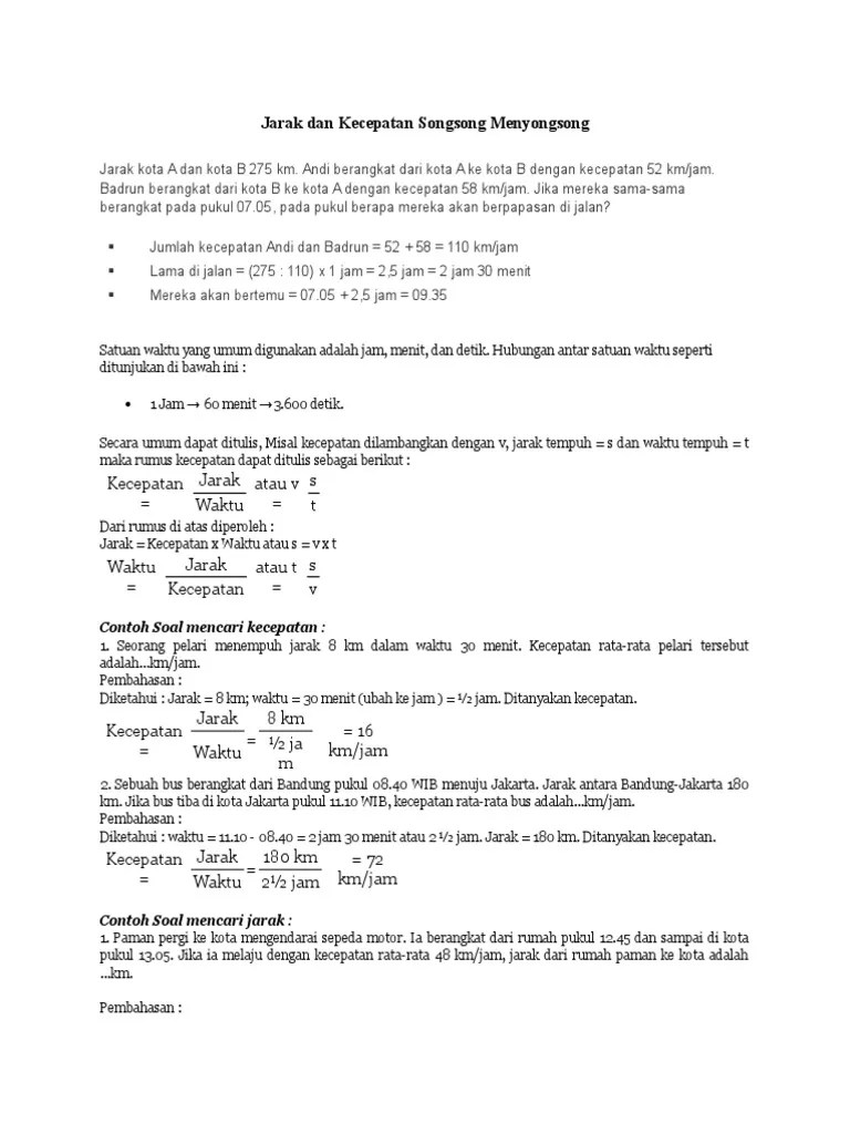 Dua benda terpisah 60 meter secara vertikal jika benda a. Aritmatika Jarak Dan Kecepatan Songsong Menyongsong