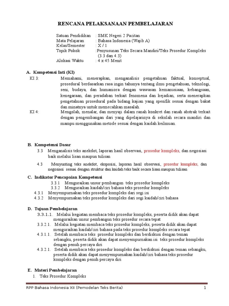 5.RPP Pemodelan Teks Prosedur Kompleks Umi Wahidah | PDF