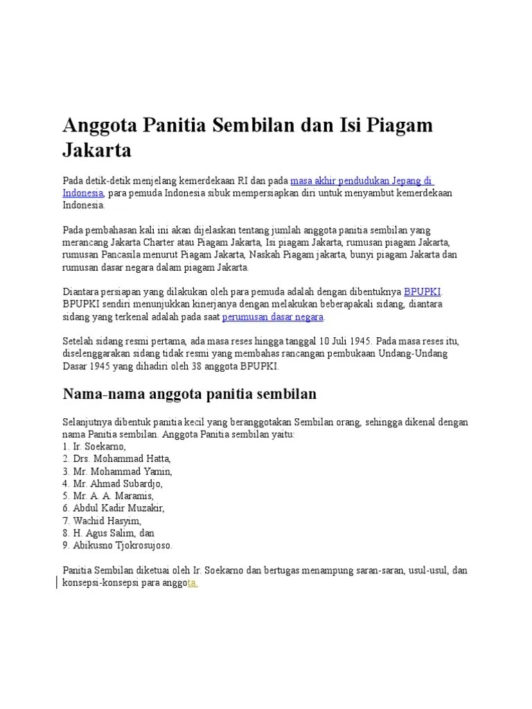 Anggota Panitia Sembilan Dan Isi Piagam Jakarta | PDF