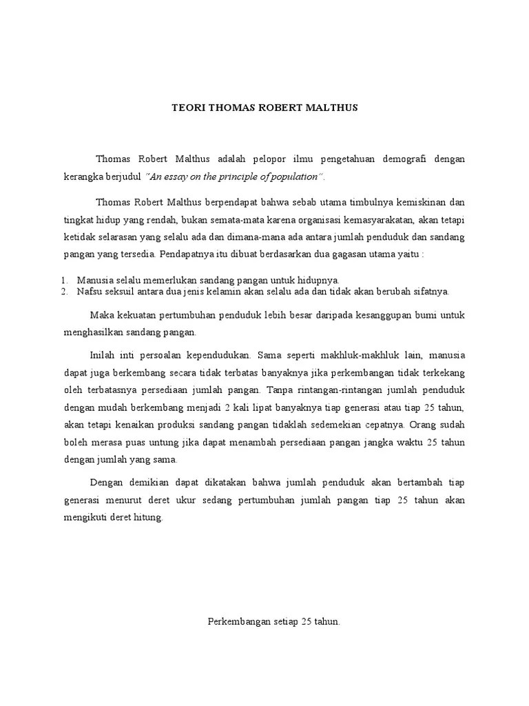 TEORI THOMAS ROBERT MALTHUS Demografi Papper | PDF