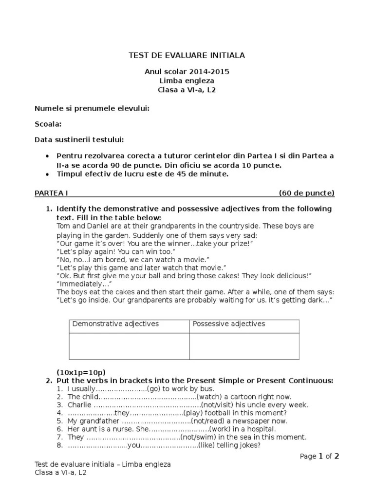 Test inițial limba română clasa 5. Test Initial Cls Vi Pdf Grammar Syntactic Relationships