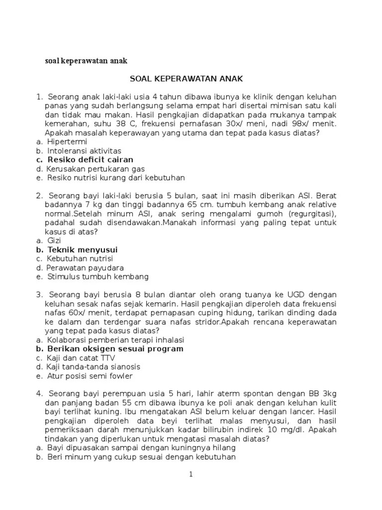 Soal ukom keperawatan anak, soal uas keperawatan anak semester 4, . Soal Keperawatan Anak