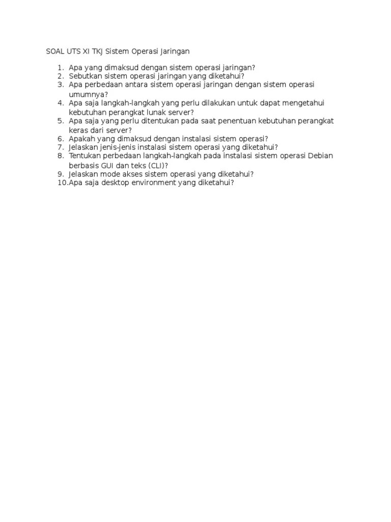 SOAL UTS XI TKJ Sistem Operasi Jaringan Semester 1 | PDF