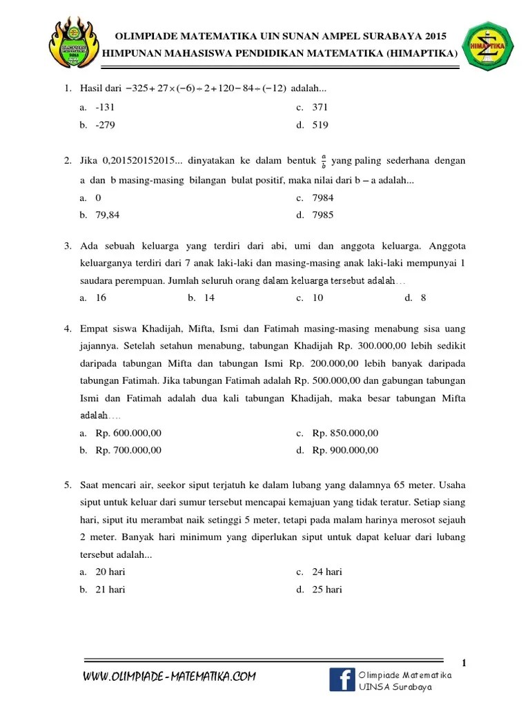 Download Soal Olmat Sd Uinsa