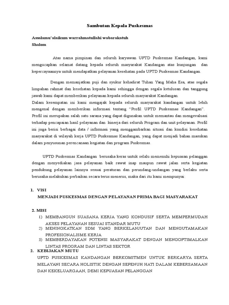 Sambutan Kepala Puskesmas | PDF