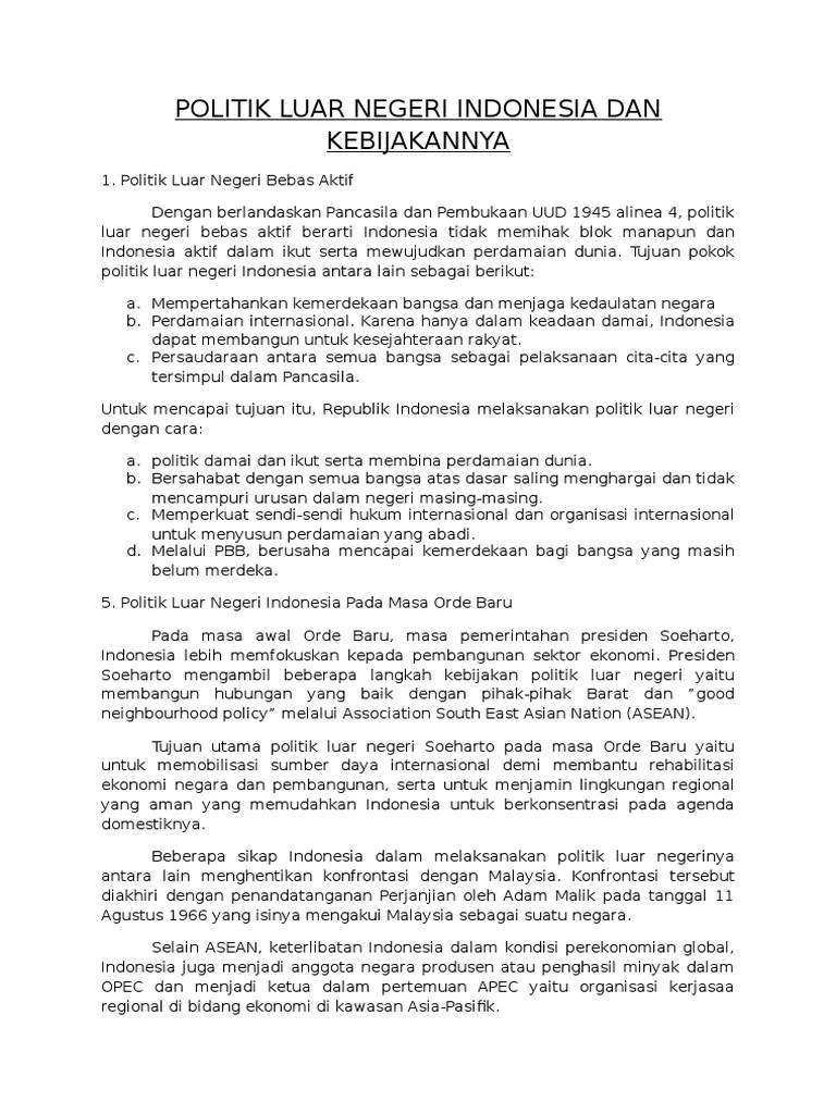 Politik Luar Negeri Indonesia Dan Kebijakannya | PDF