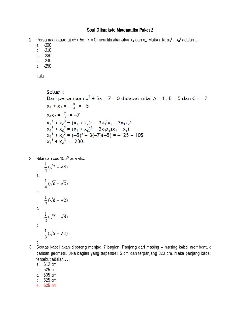 Panduan lengkap materi, soal dan pembahasan olimpiade matematika yang bisa. Soal Olimpiade Matematika Paket 2 Pdf