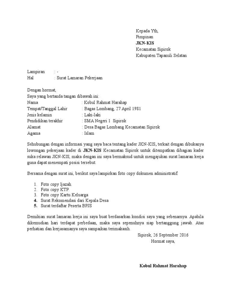 Doc contoh lamaran pekerjaan bpjs wiyan sri yunarti academia edu. Contoh Surat Lamaran Umum Pdf
