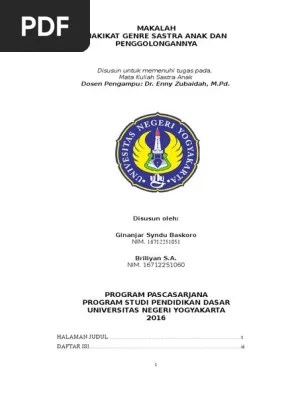Membaca sastra bukan sekedar mencari hiburan dari cerita pendek, novel, . Makalah Sastra Anak Pdf