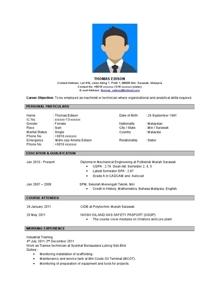 Koleksi 11+ Contoh Cv Dalam Bahasa Inggris Terbaru