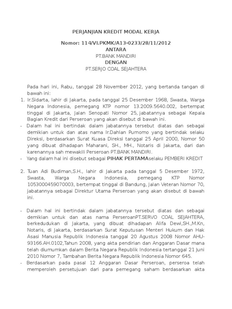 Perjanjian Kredit Modal Kerja | PDF