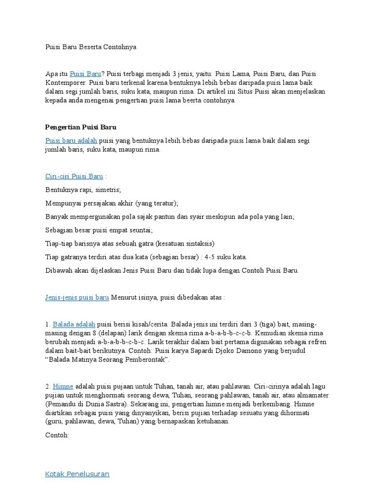 Pengertian Puisi Baru Beserta Contohnya | PDF