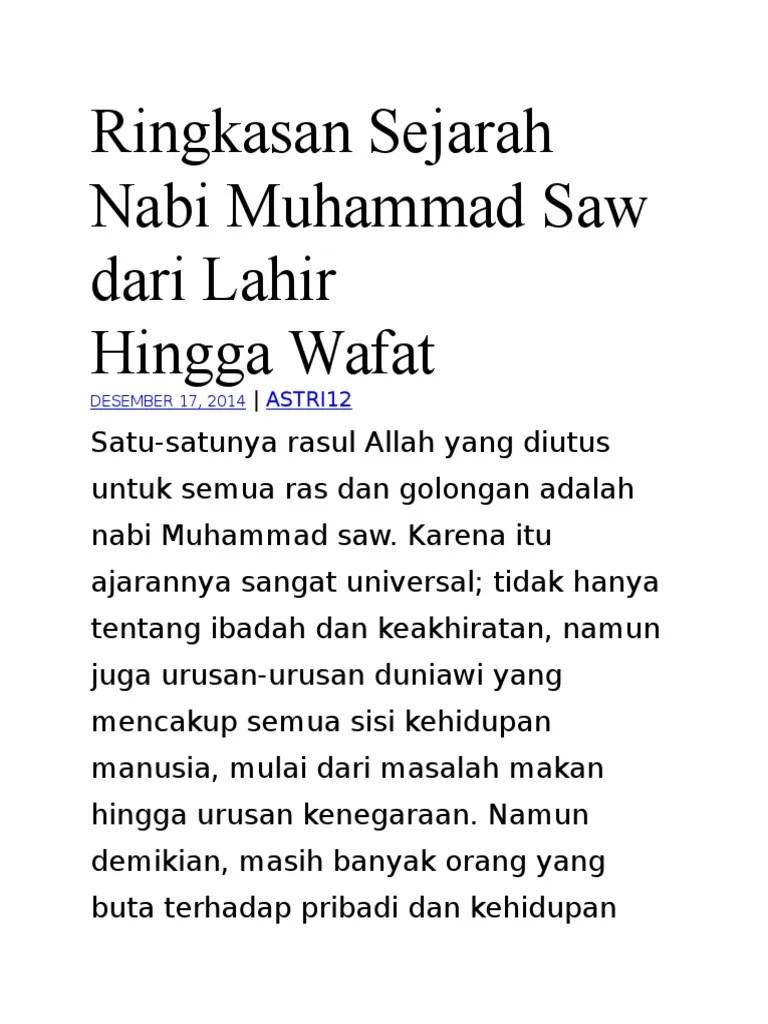 Ringkasan Sejarah Nabi Muhammad Saw Dari Lahir Hingga | PDF