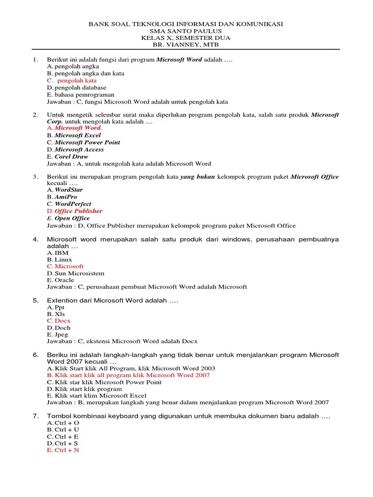 Latihan Soal Tik X 2012 PDF | PDF