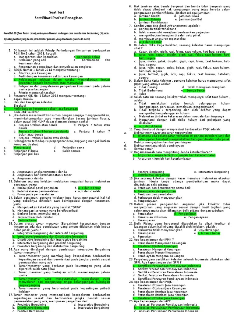 Jawaban Latihan Soal Sertifikasi Revisi | PDF