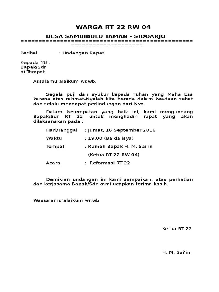 Contoh Surat Undangan Rapat RT | PDF