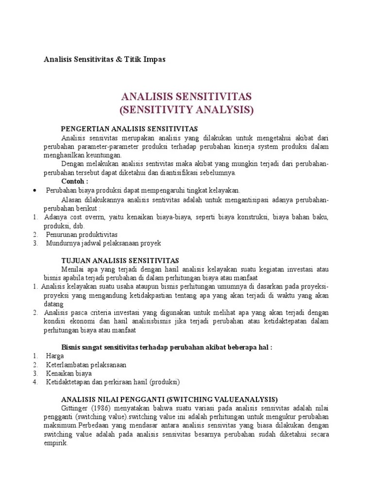 Memulai diskusi kami dengan contoh komprehensif dari proses proyeksi menggunakan laporan. Analisis Sensitivitas Titik Impas Pdf