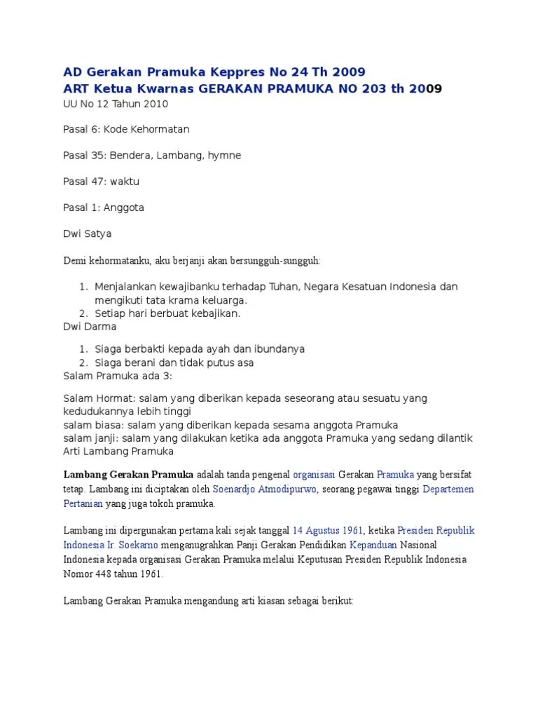 AD Gerakan Pramuka Keppres No 24 TH 2009 | PDF