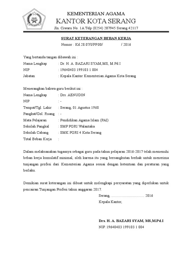 Skbk diterbitkan oleh kepala kantor kementerian agama. Contoh Surat Keterangan Beban Kerja Guru Contoh Surat Yang Benar Gratis