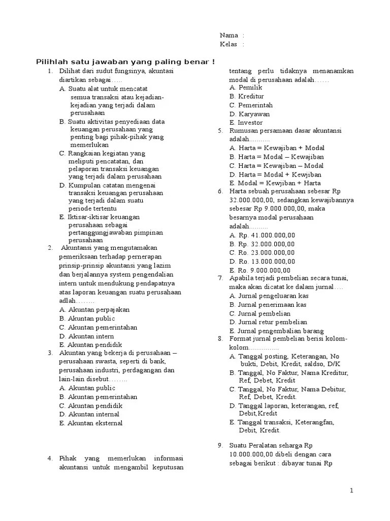 Akuntansi di indonesia di kenal sejak tahun 1642, . Soal Akuntansi Kelas Xii Pdf