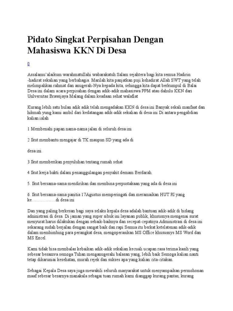 Pidato Singkat Perpisahan Dengan Mahasiswa KKN Di Desa | PDF