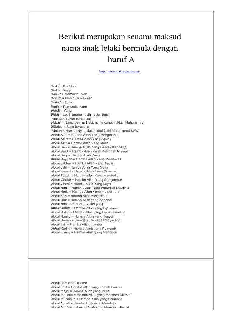 Nama anak lelaki huruf a. Maksud Nama Anak Lelaki Bermula Huruf A Pdf
