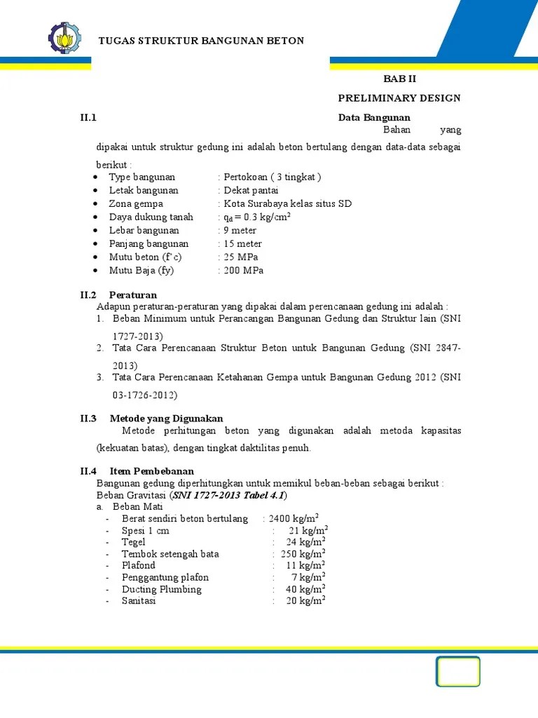 Bab II Preliminary Design Tanpa Balok Anak | PDF