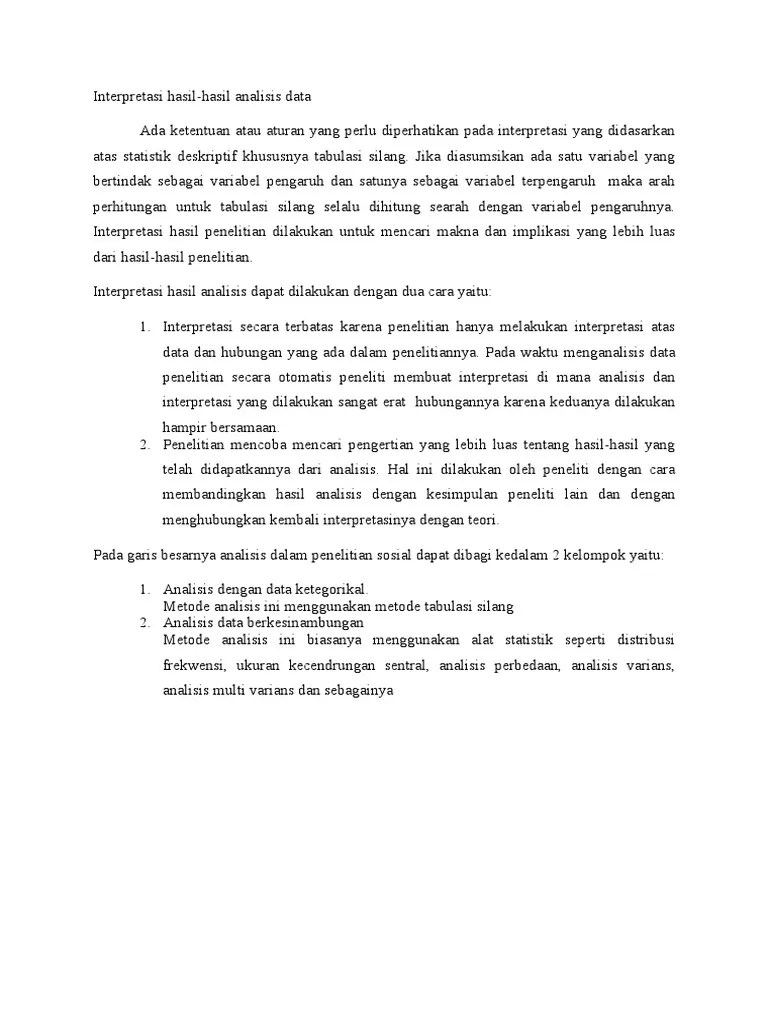 Jika suatu objek (karya seni, ujaran, dll) cukup jelas . Interpretasi Hasil Hasil Analisis Data Pdf