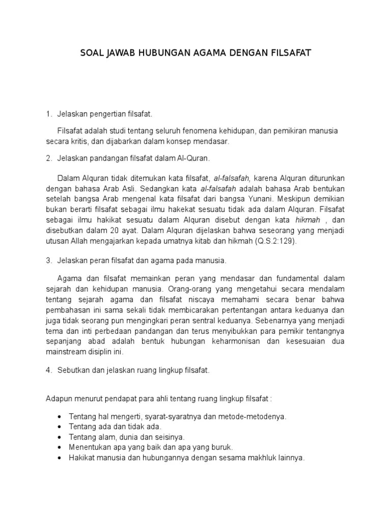 Soal Jawab Hubungan Agama Dengan Filsafat | PDF