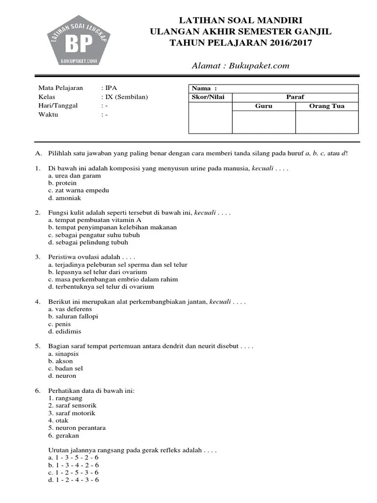 Soal Uts Ipa Kelas 9 Semester 1 Doc