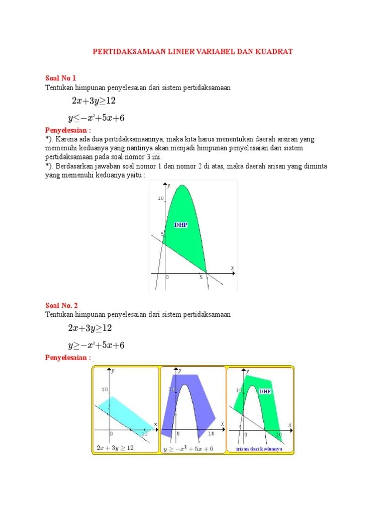 Menentukan daerah penyelesaian sistem pertidaksamaan. Pertidaksamaan Linier Variabel Dan Kuadrat Pdf