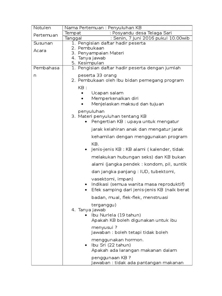 Notulen Penyuluhan KB | PDF