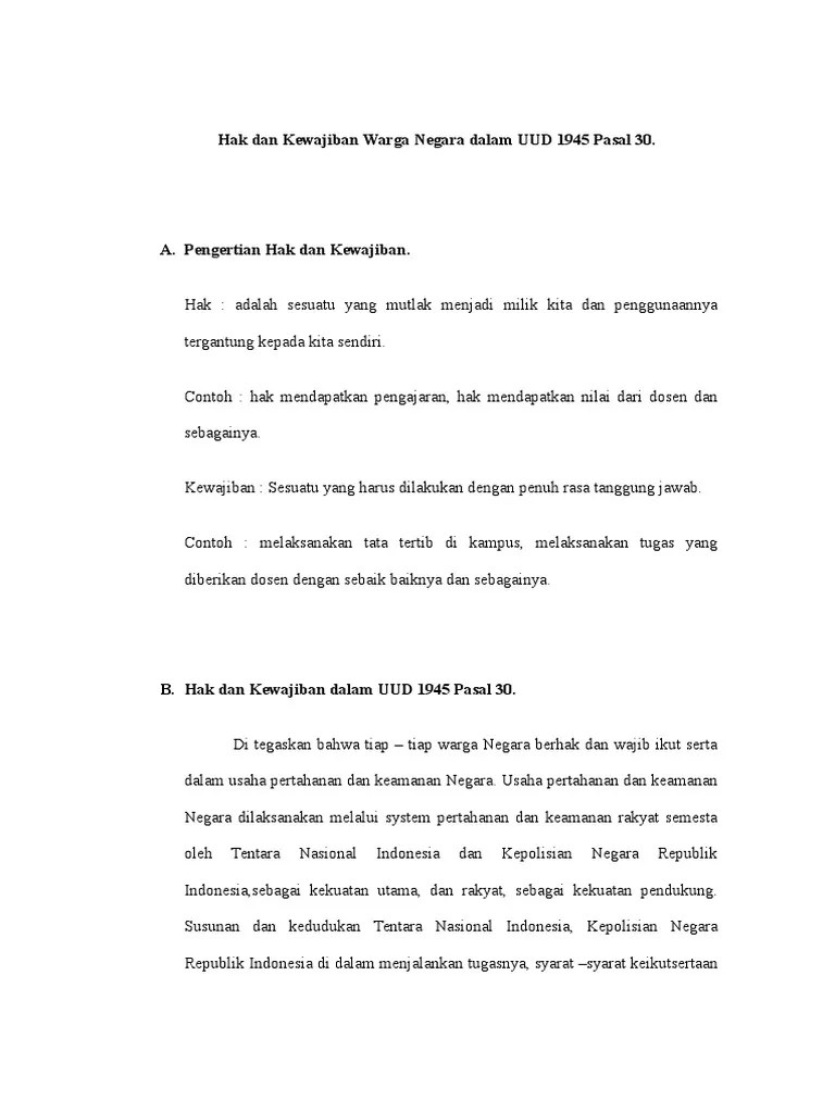 Hak Dan Kewajiban Warga Negara Dalam UUD 1945 Pasal 30 | PDF
