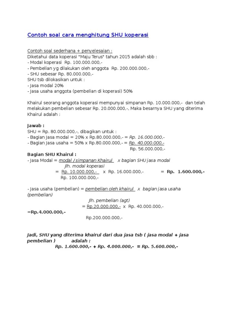 Contoh Soal Cara Menghitung SHU Koperasi | PDF