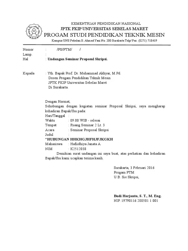 Surat Undangan Seminar Proposal Skripsi | PDF