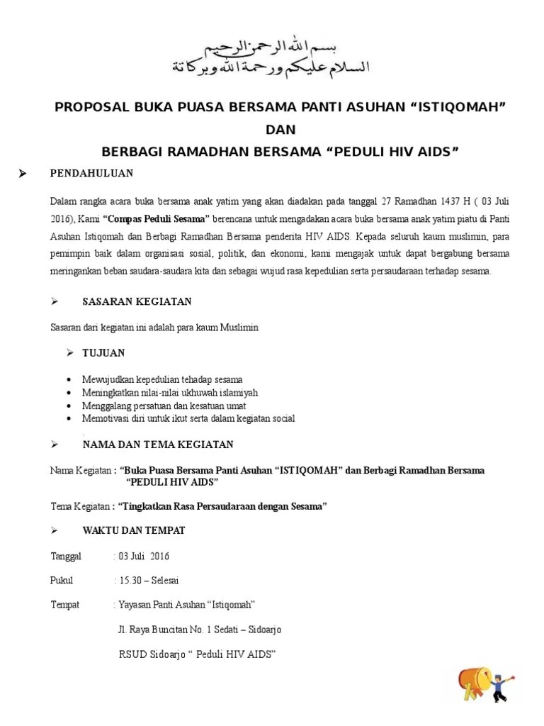 Proposal bantuan dana untuk santunan anak yatim piatu dan fakir miskin. Proposal Buka Bersama Anak Yatim Piatu Beinyu Com
