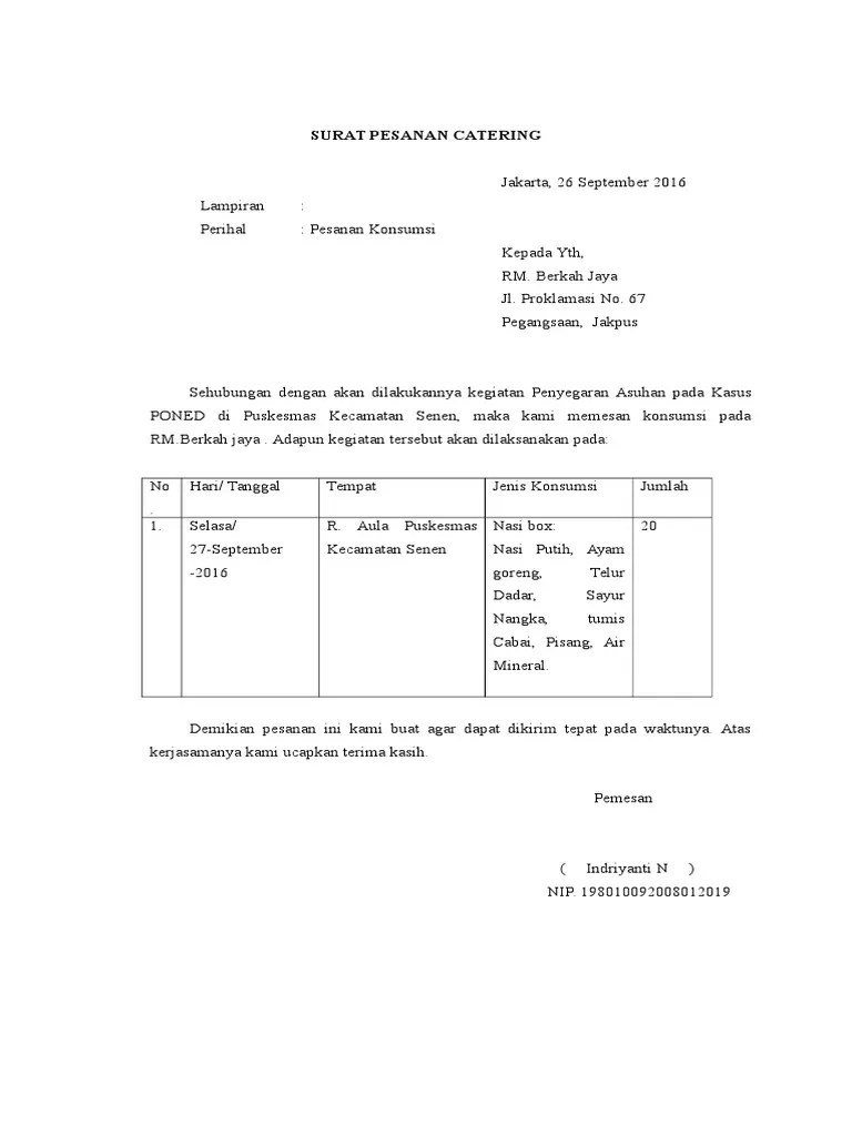 Surat Pesanan Catering | PDF