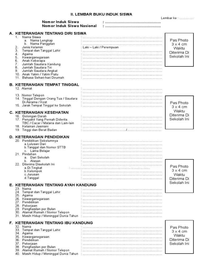 Blanko Buku Induk SMP | PDF