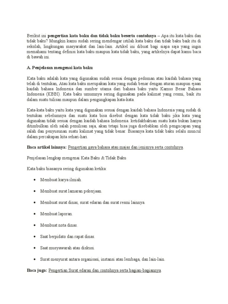 Apa Yang Dimaksud Dengan Kata Baku Dan Contohnya