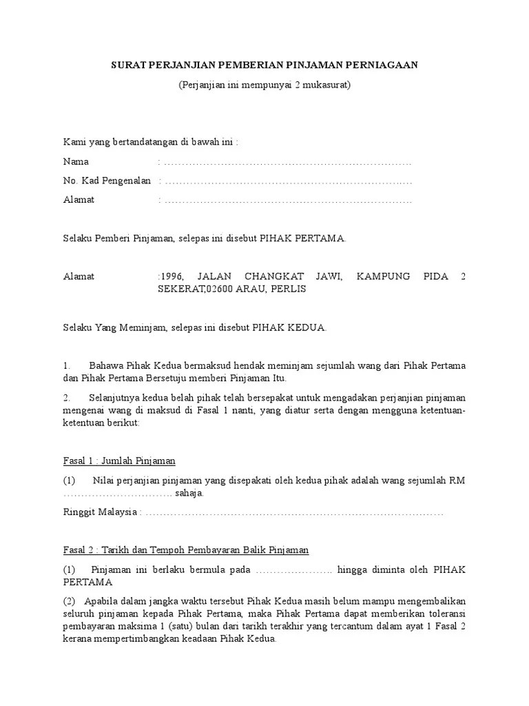 Dengan ini saya *nama pemberi pinjam wang* sudin telah memberikan . Surat Perjanjian Pemberian Pinjaman Perniagaan Pdf