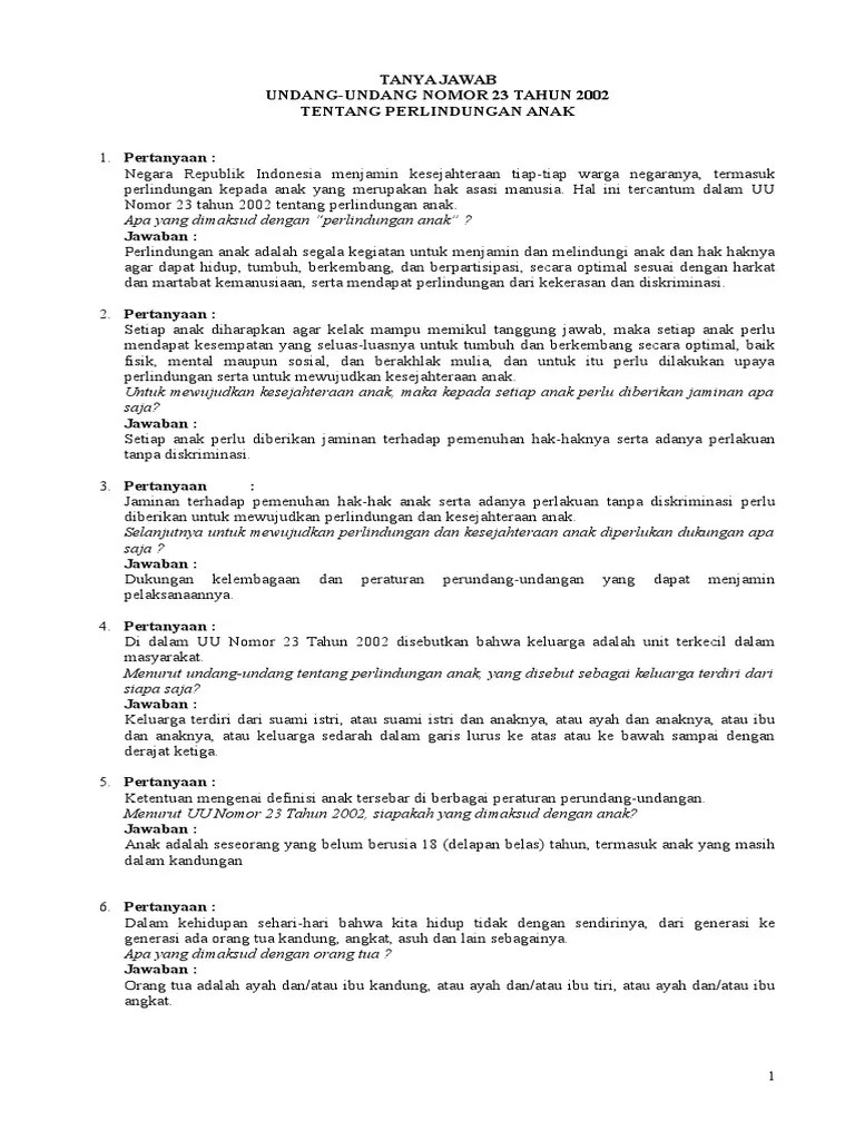 Tanya Jawab Perlindungan Anak | PDF