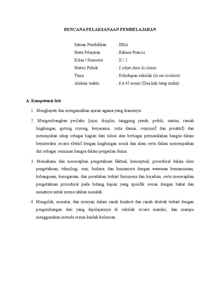 Dan artikel yang sedang anda baca ini, merupakan bagian pertama dari contoh soal geografi, khususnya untuk kelas 11 semester 2 yang akan. Rpp Bahasa Prancis Kelas X Semester 2 Objet Dans La Classe Pertemuan 1 2 Pdf