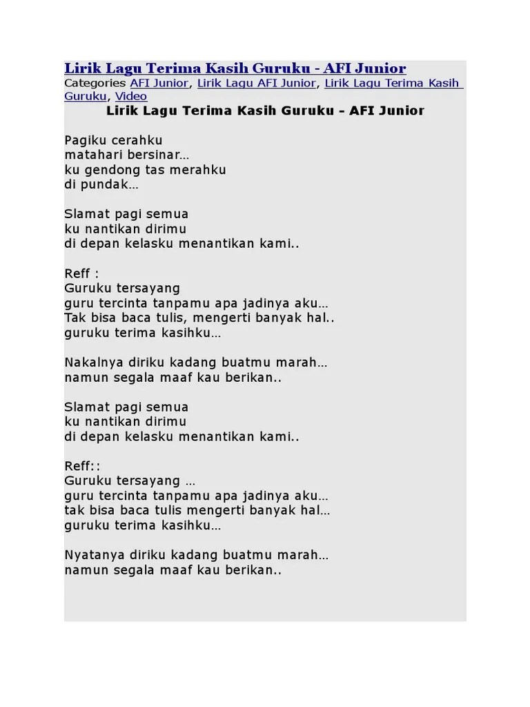 Not Angka Lagu Terima Kasih Guruku Afi Junior - Seputaran Guru