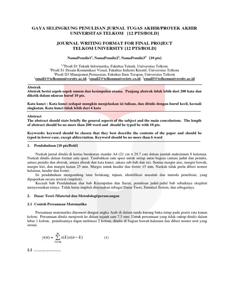 Pada halaman pertama dari petunjuk penulisan ini terdapat contoh penulisan yang. Format Jurnal Skripsi Pdf Pdf